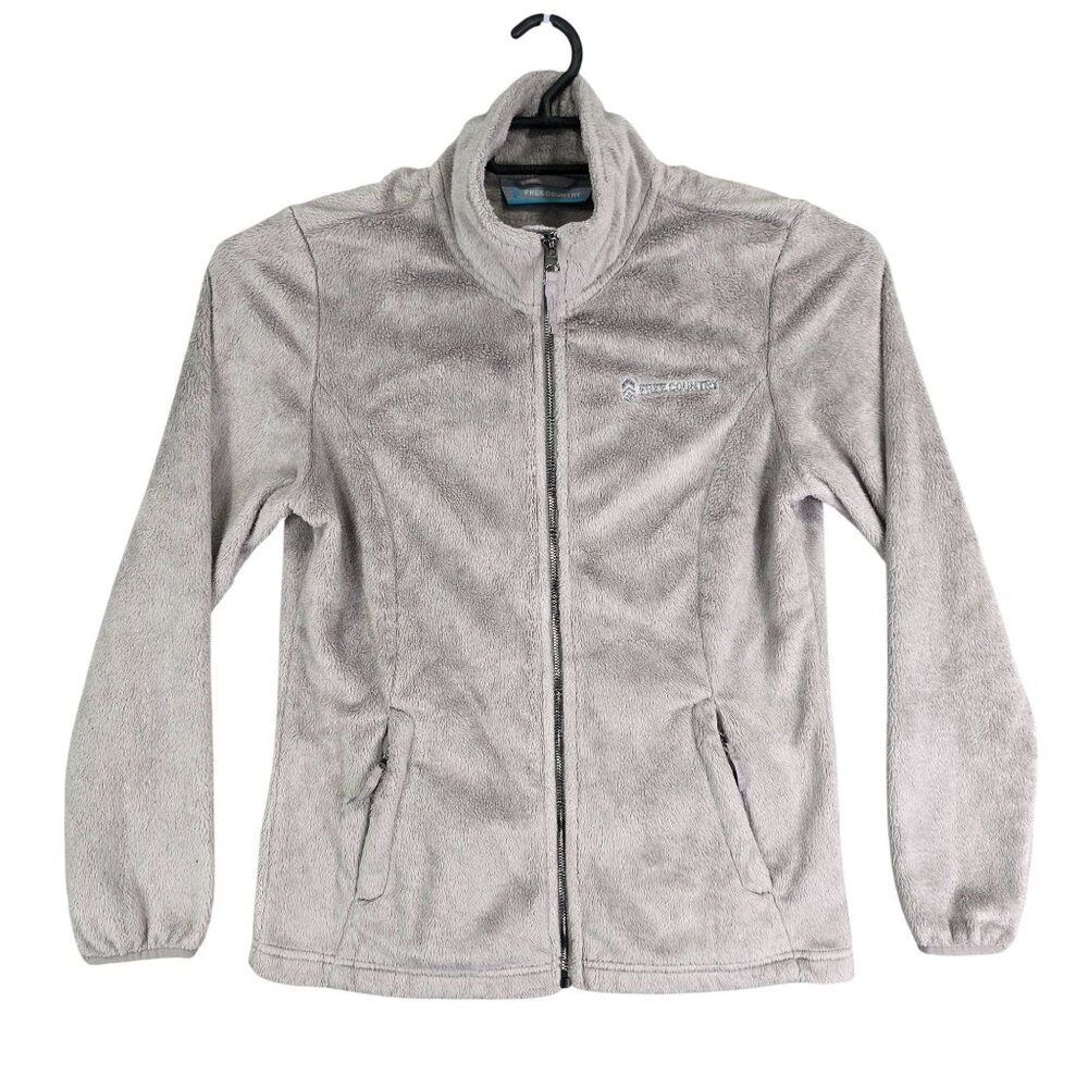 Womens Gray Free Country Faux Fur Jacket Full Zip Mock Neck Long Sleeve Size M